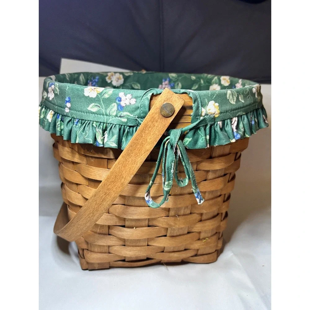 Longaberger Vintage 1997 Retired Handwoven Basket Green Floral Liner 11x12